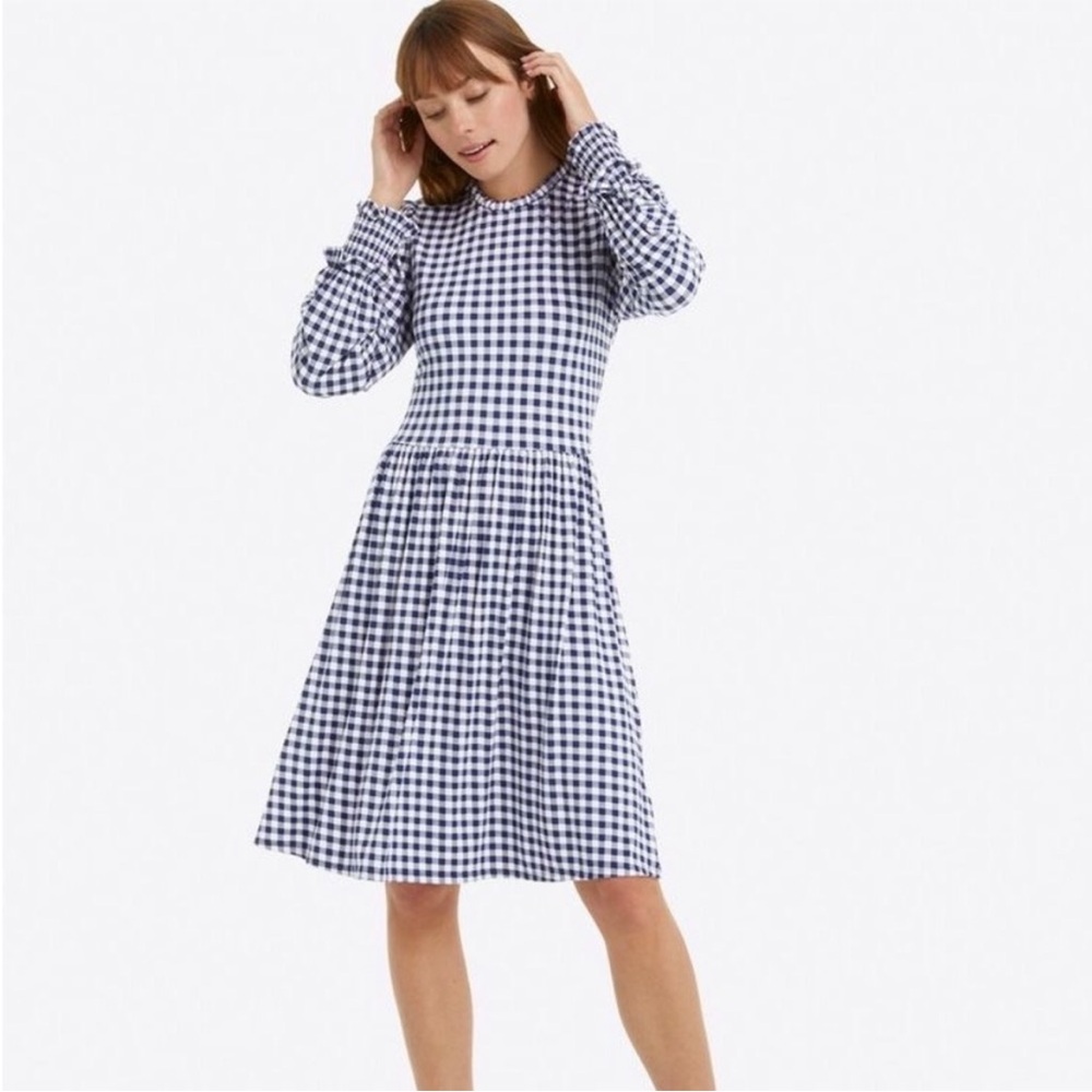 NWT Draper James Navy and White Gingham Midi Dress, Size L